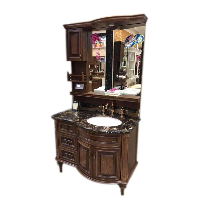 Red oak bathroom, American washstand solid wood, antique bathroom cabinet to wash hands
