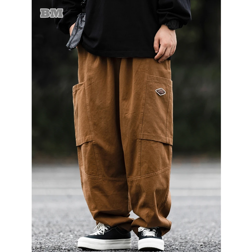 

Japanese Vintage Big Pocket Cargo Pants Men Clothing Streetwear Baggy Pants Harajuku Trendy Casual Straight-Leg Trousers Male