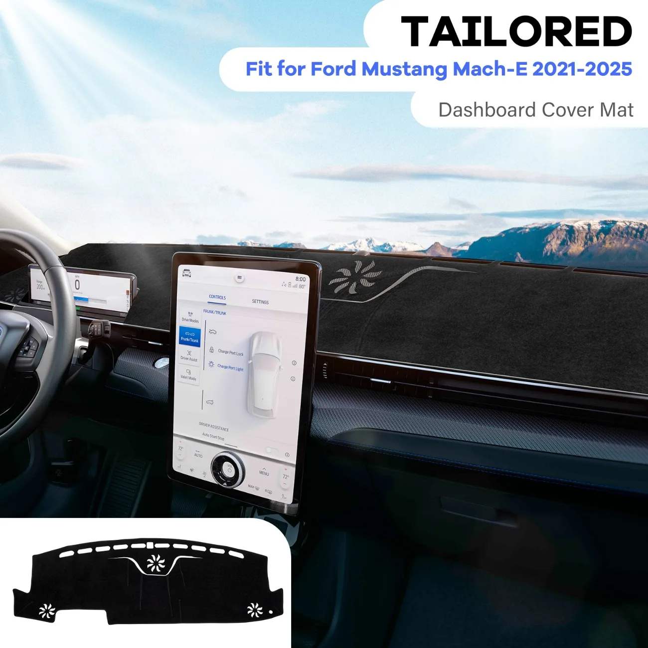 Dashboard Cover Mat for Ford Mustang Mach-E 2021-2025 Accessories Dash Cover Dash Mat Sunshade UV Non-Slip Protector Interior