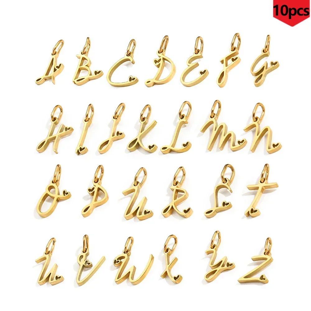 Women 10PCS Personalized Charm Stainless Steel Heart Artistic Alphabet Pendant DIY Accessories Initials Birthday Gift Wholesale