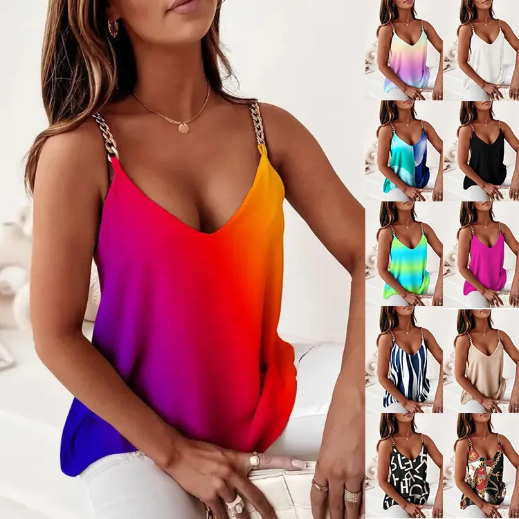 Women Summer Tops Zipper Tees Sexy Vintage Strap Camis Big Large T Shirts V Neck Loose Casual Befree Boho Tees