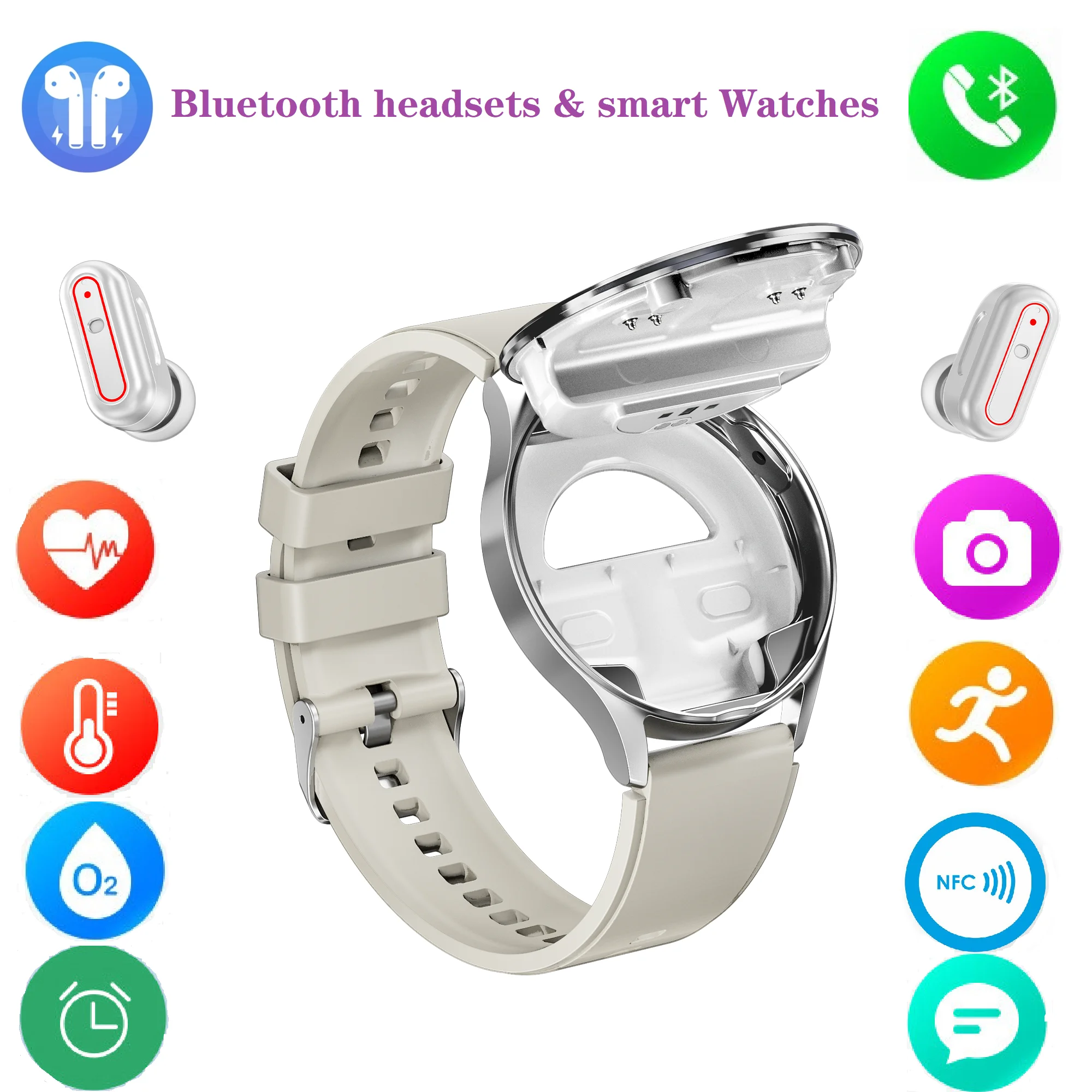 Smart Watch 2024 Bluetooth Headset Smartwatch 2-in-1 Bluetooth Call Health Monitor Fitness Tracker Smartwatch For Men And Women