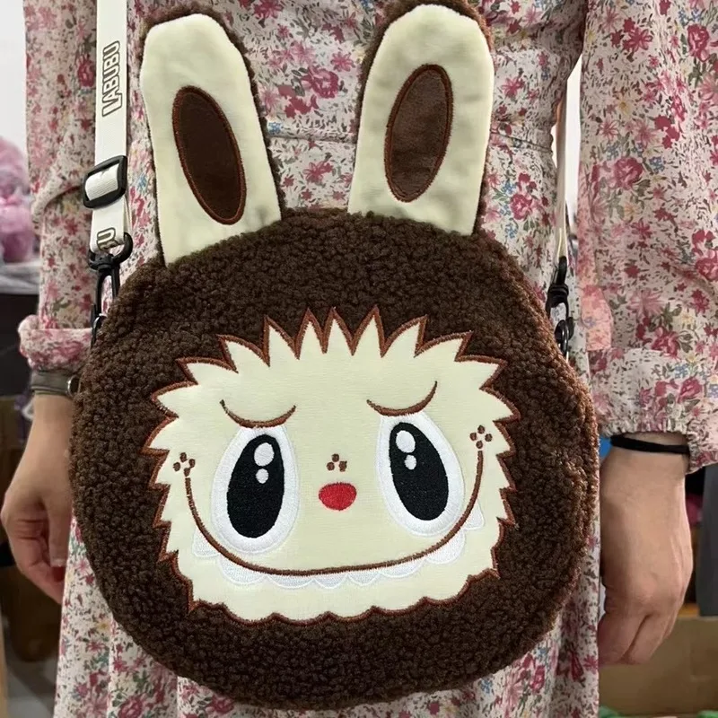 2024 New Labubu 34*28cm School Bag Cartoon Embroidery Soft Plush Tote Bag Shopper Bag Shoulder Bags For Women Cute Holiday Gift