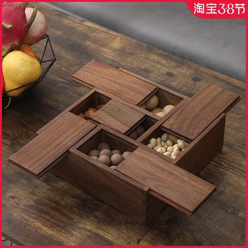 China Black Walnut Multi Treasure Box Square Living Room Food Storage  Multifunctional Candy Snacks Storage