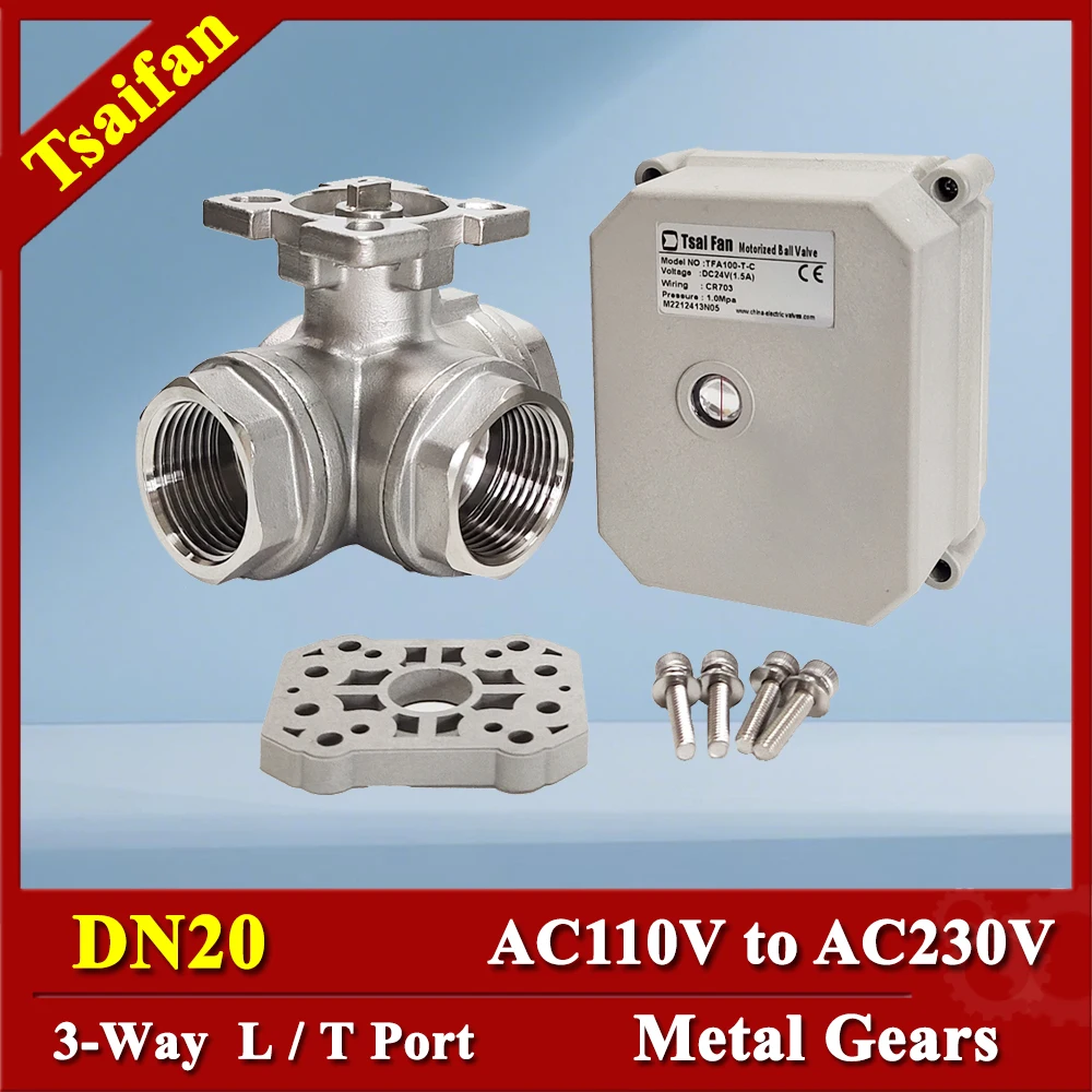 1'' Tsai Fan BSP/NPT Threaded Motor-Driven Valve 3 way Stainless Steel AC110V to 240V Actuated Valve low power consumption
