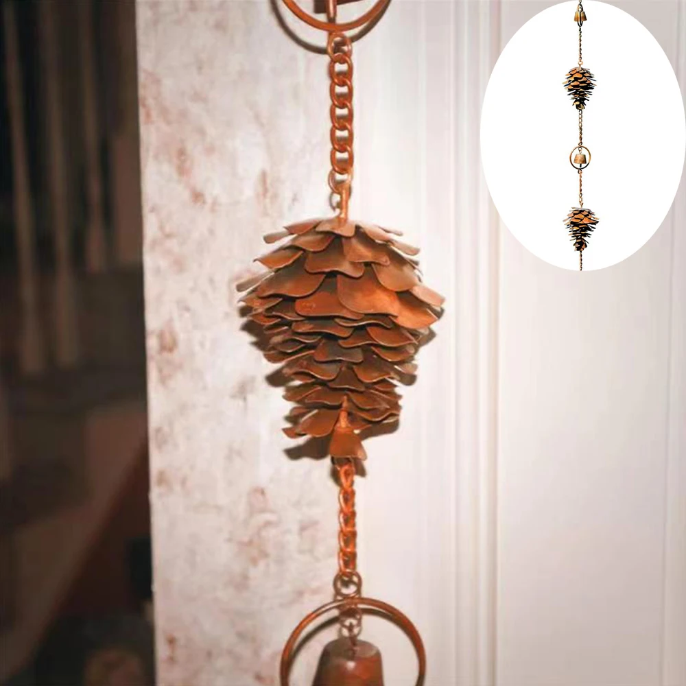 Pine Fruit Wind Chime Pine Cone Rain Chain Ornament Metal Outdoor Garden Wind Chime Decoration