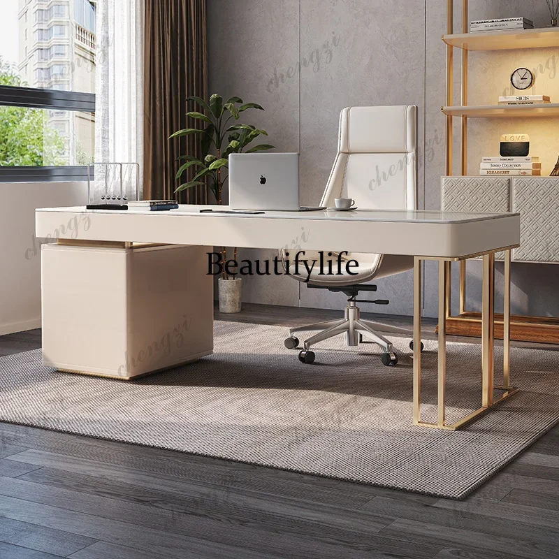 BBB   French Designer Modern Office Desk Rock Plate Light Luxurious Study Office Desk Home Integrated Office Furniture