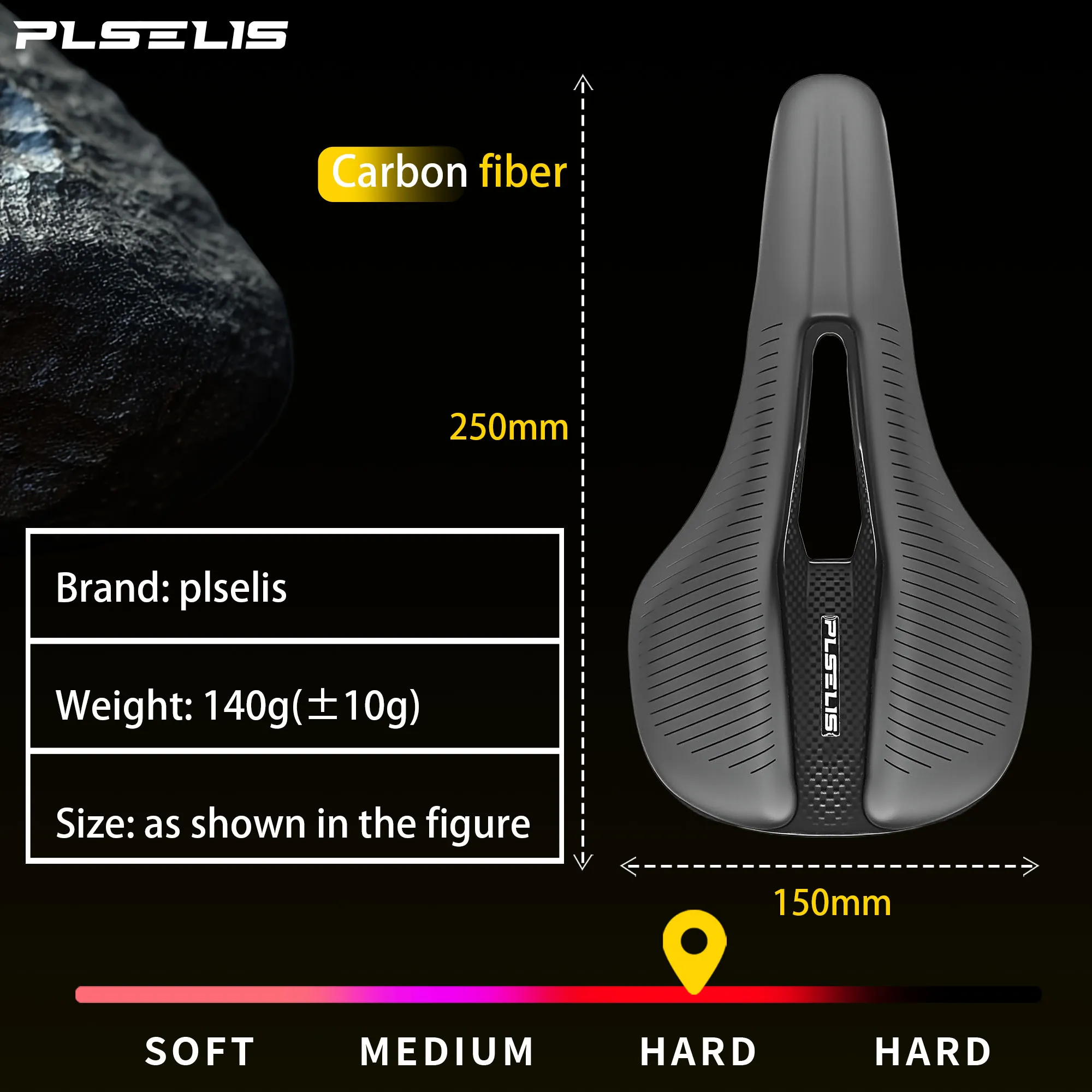 Plselis Full Carbon Bicycle Saddle Lightweight 140g Shock Absorption Ergonomic Design Bike Seat Cushion for Comfortable Riding