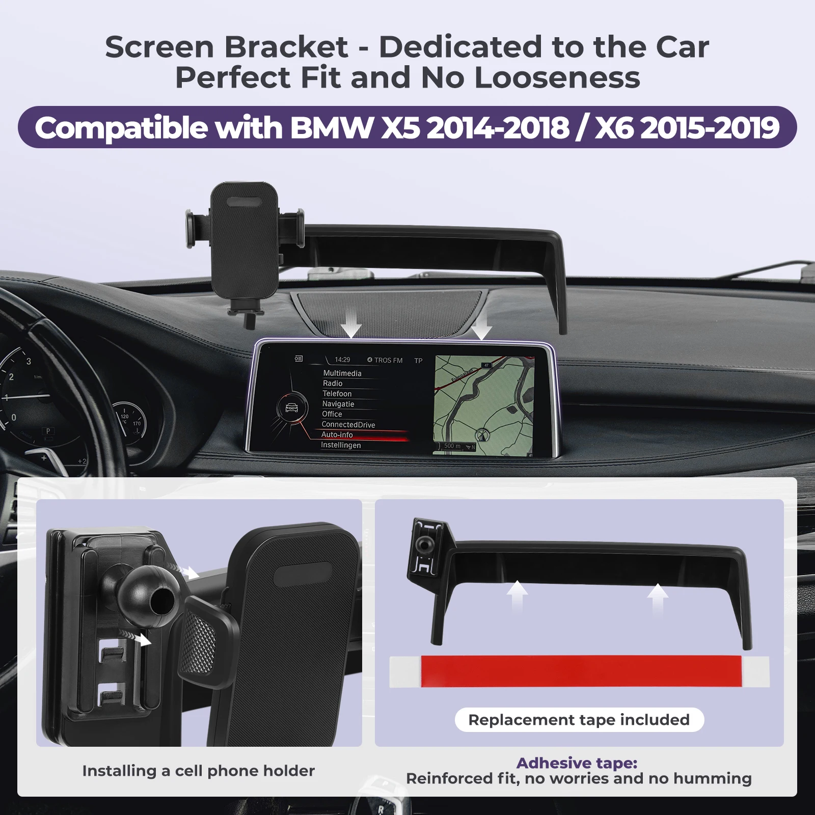 

For BMW X5 2014-2018 BMW X6 2015-2019 Car Phone Holder Screen Mount 10.3inch ABS Durable 360° Adjustable Flexiable