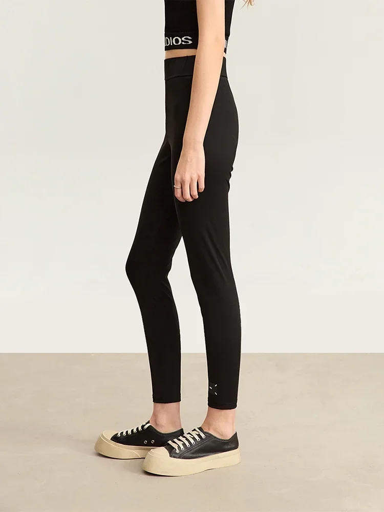 Amii 2025 outono leggings femininas novo fino básico impresso alta elástica pele de tubarão sólida calças yoga senhora calças casuais 12323170