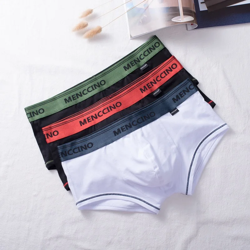 3pcs/lot men\'s panties boxers cotton low-rise sexy U-convex fashion simple solid color boxer pants trendy