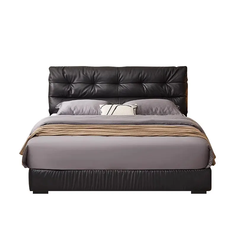 

Leather bed, Italian minimalist first-layer cowhide soft bed