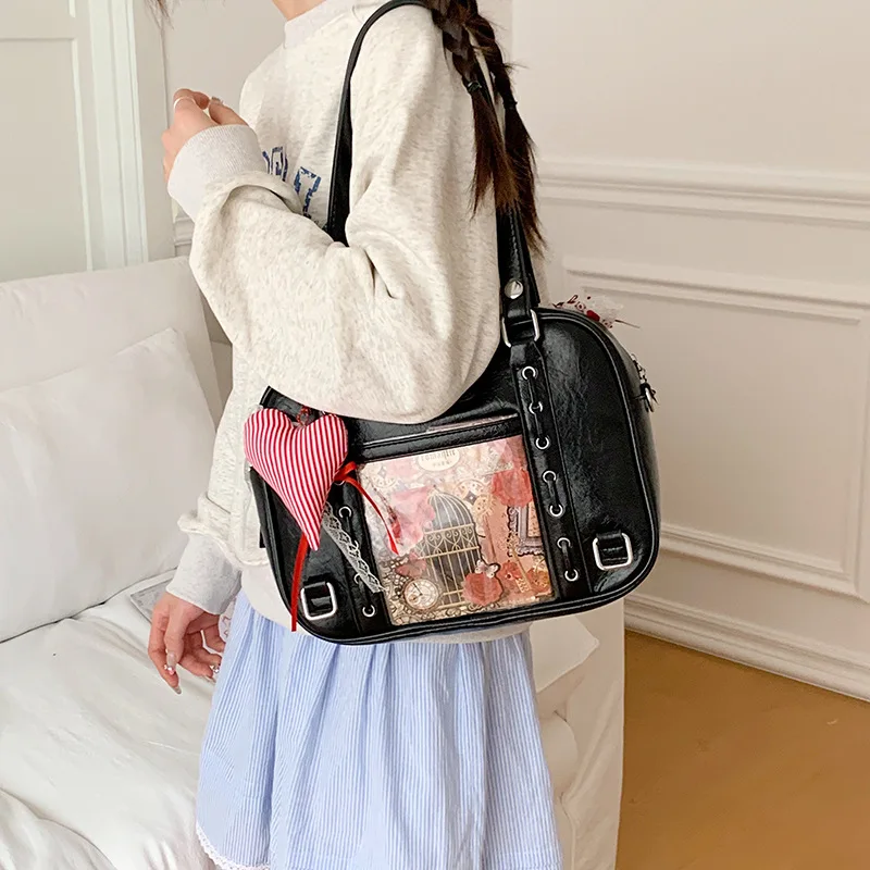 Japan Style Itabag Messenger Bag Girls Students Large Capacity Dual Use Backpack Transparent Badge Display Woman Shoulder Bag