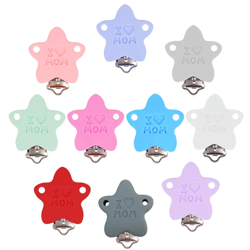Sutoyuen 3Pcs/Lot I Love Mom Silicone Pacifier Clip Dummy Bracket Holder DIY Handicrafts Accessories For jewelry Making
