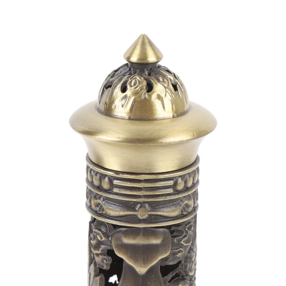 1pcs Bronze Color Vertical Incense Tower Holder Vertical Design Relief Craft Dragon Phoenix Incense Holder Brass Incense Tower