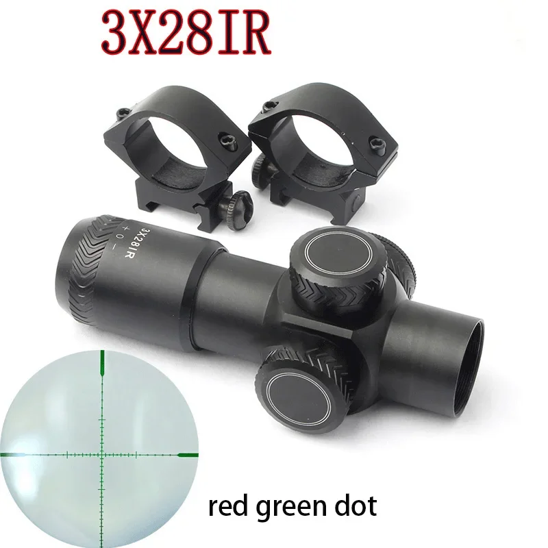 Tactical 3X28IR RGB Illuminated Hunting Rifle Scope Airsoft PCP Riflescope Outdoor Shooting Sports Sniper Optical Sight