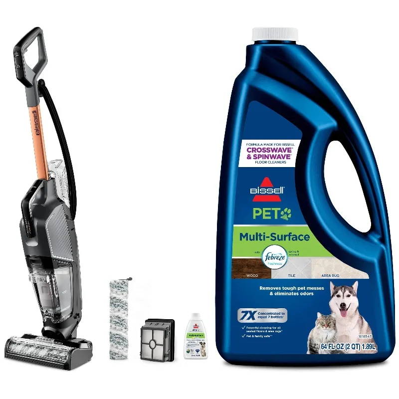 BISSELL® CrossWave® HydroSteam™ Wet Dry Vacuum 3513 & BISSELL Multi-Surface PET Formula for Crosswave and Spinwave, 64oz, 22951