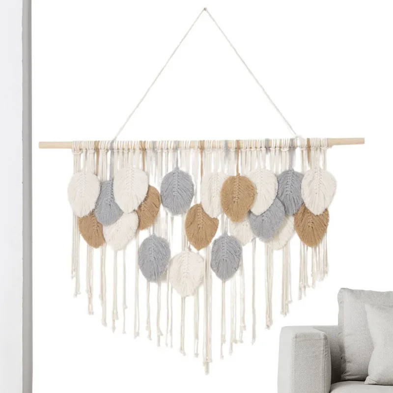 

Bohemian Leaf Tapestry Handwoven Nordic Home Decor Wall Hanging with Tassels Exquisite Craft for Room Decoration Wall Art