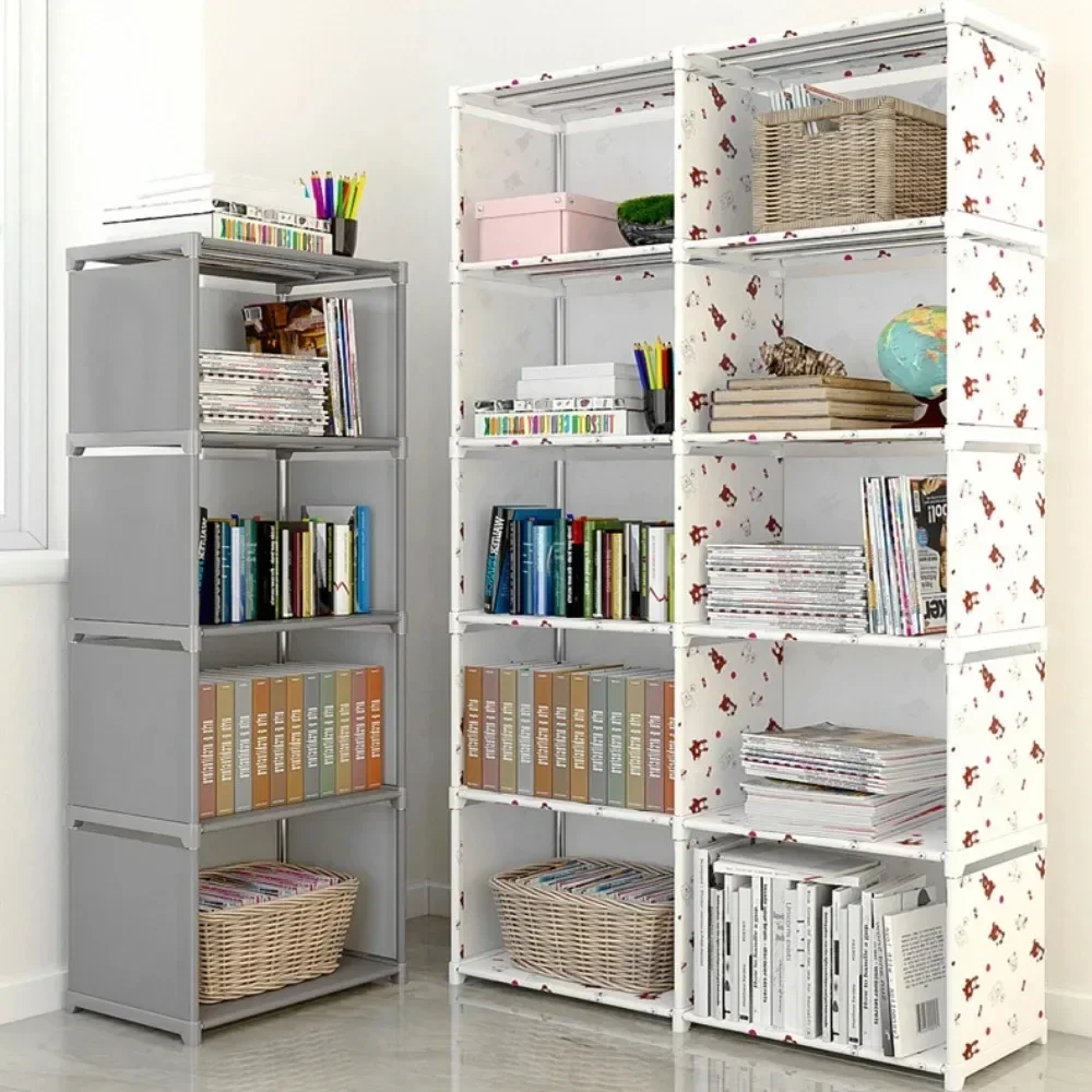 Simple Bookcase Save Space Dustproof Bookcase Home Decor Storage Locker Book Organizer Floor Type Debris Metal Modern Bookcase