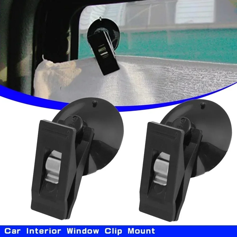 Car Interior Window Clip 1-2 Pair Mount Black Suction Cap Clip Plastic Sucker Removable Holder For Sunshade Curtain Towel Ticket