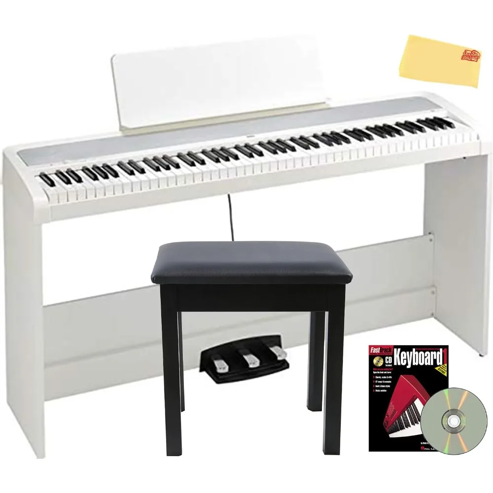 Piano digital - Paquete blanco con soporte para muebles, unidad de tres pedales, banco, libro de instrucciones