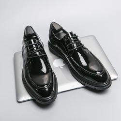 2024 Men's Fashion Social Shoes Wedding Shoes Men Derby Shoes Patent Leather Men Casual shoes Black Prom Men Dress Leather Shoes