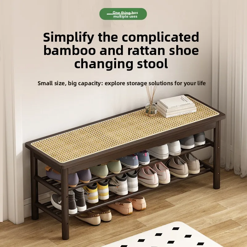 

Shoe change stool door household entry rattan can be sat and stored shoe cabinet stool