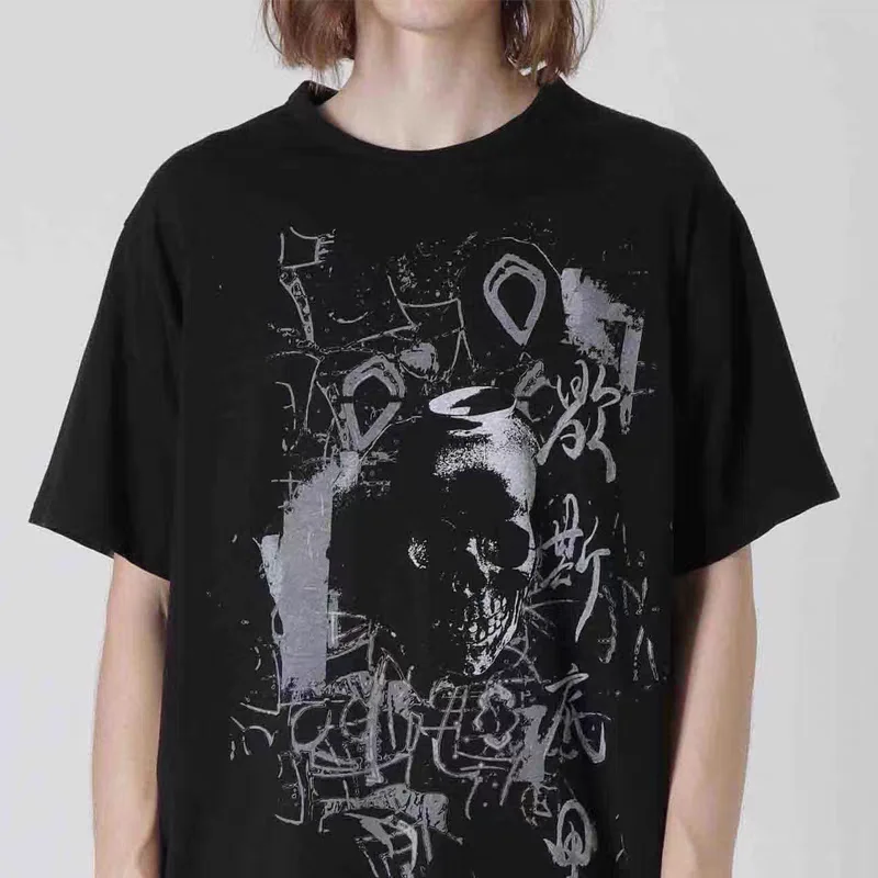 YAMAMOTO-Style T-shirt ,HighQuality Dark Theme "Paroxysmal"" pattern print ,100% Cotton Loose Short-Sleeved" — купить у AliExpress WW