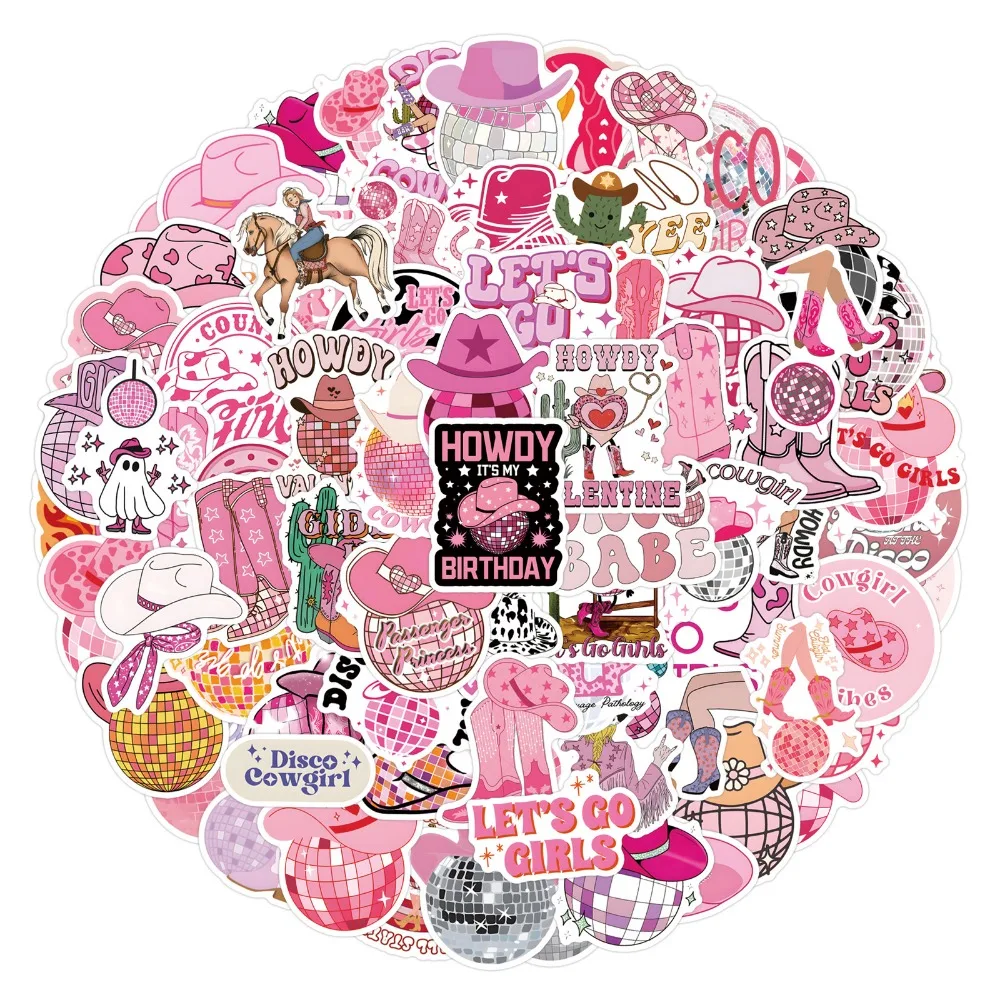 10/110Pcs Pink Style Disco Cowgirl Stickers Cartoon Graffiti Sticker Toy Luggage Laptop Guitar Car Bike Skatboard Decals