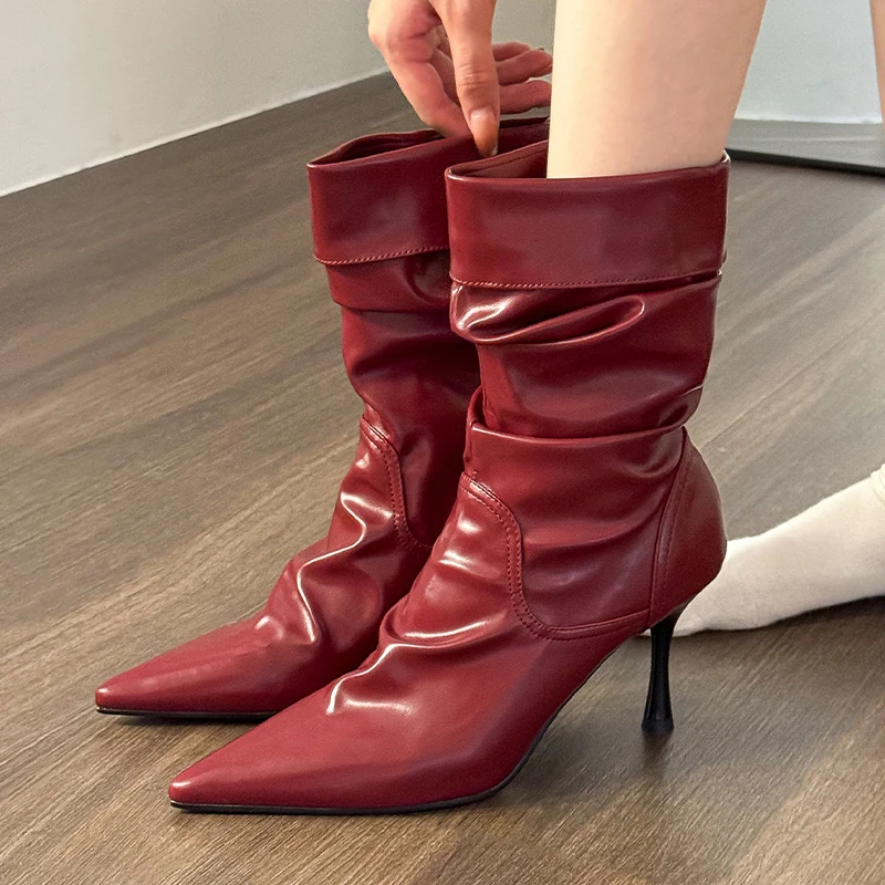 

Женские ботильоны с острым носком, пикантные модные ботинки на шпильке, элегантные зимние женские ботинки, дизайнерские туфли-лодочки, 2025 г., Walking Mujer Zapatos