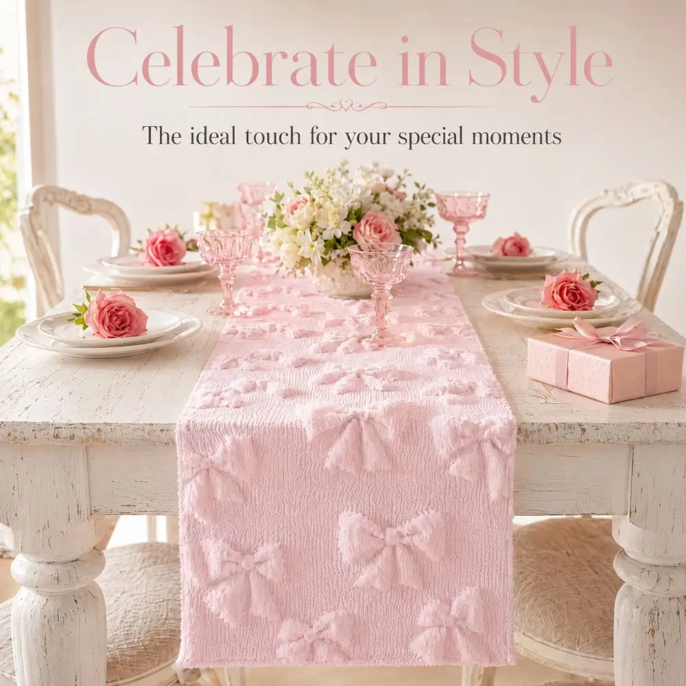 Comfortable Bow Table Runner Soft Texture Rectangular 3D Tufting Dining Tablecloth Creative Long Table Cover Dinner Decor