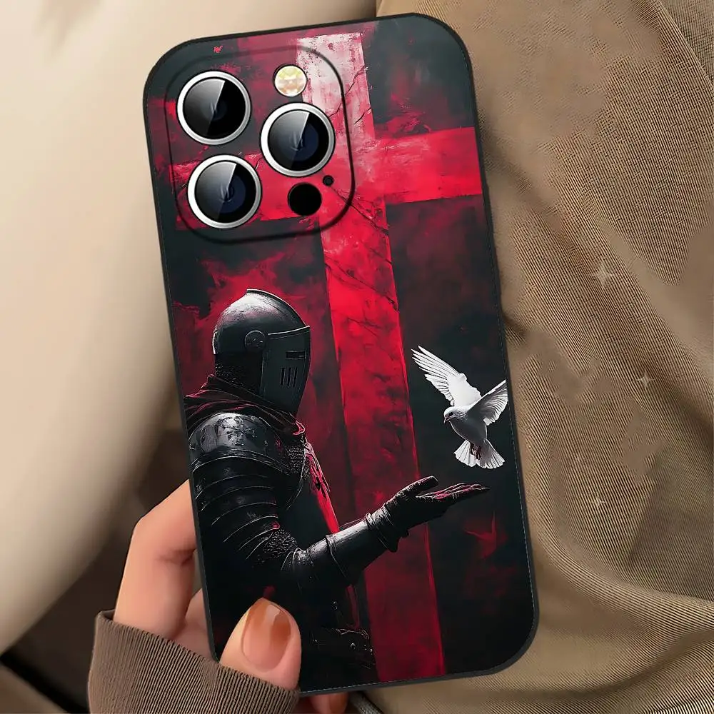 Templar Knight جراب هاتف آيفون 17 16 15 11 13 14 برو ماكس 7 8 زائد X Xr Xs ماكس 12 البسيطة غطاء قذيفة سوداء #5
