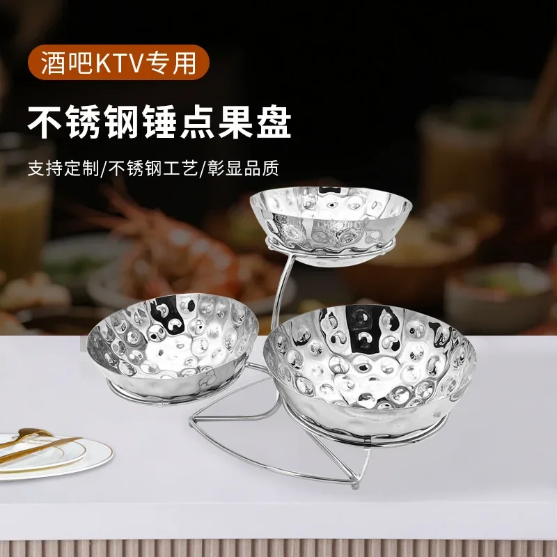 Stainless steel hammer print fruit plate salad plate buffet fruit plate holder hotel banquet hammer