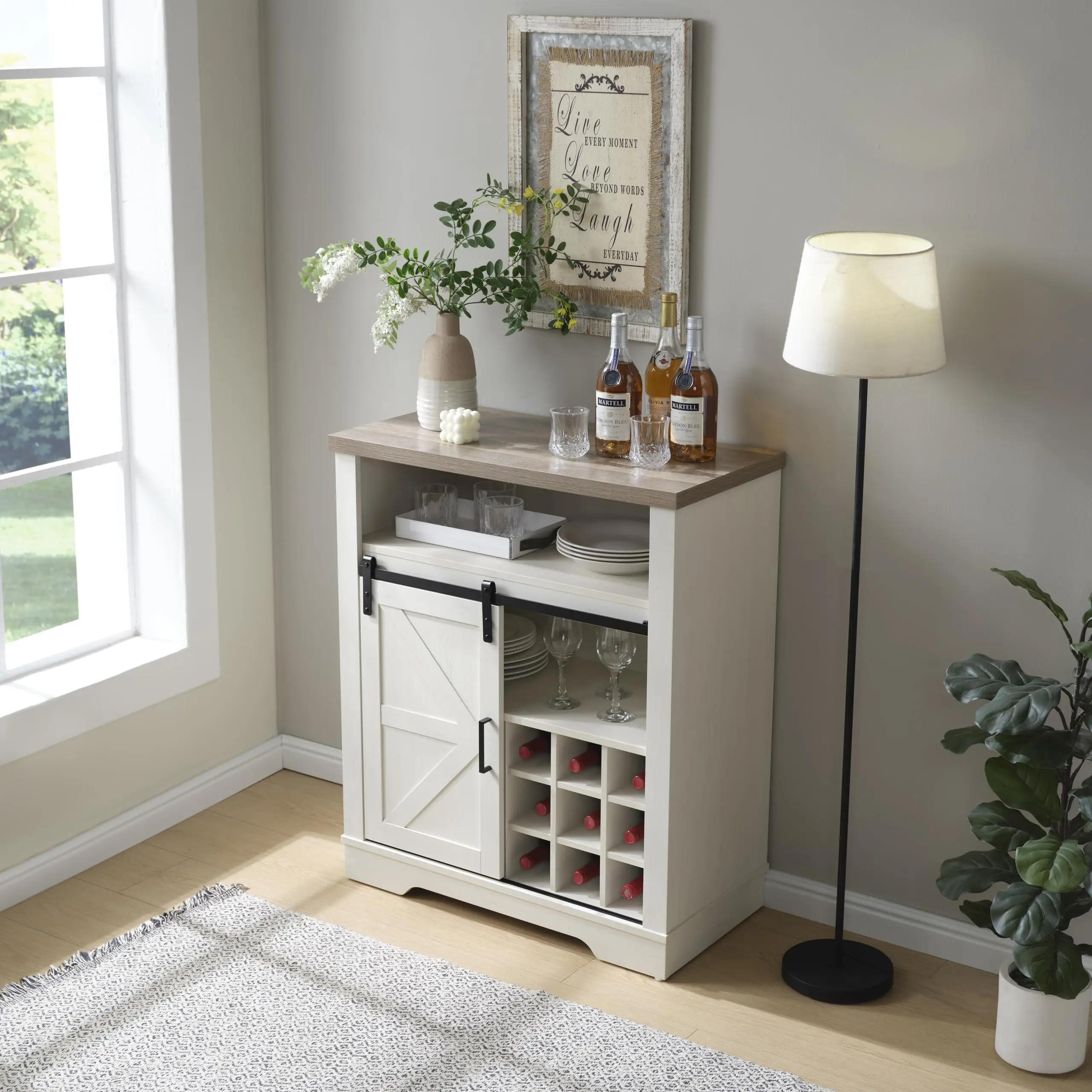 Farmhouse Wine Cabinet with Sliding Barn Door, Liquor Cabinet with Rack for Inside Cabinet，Buffet Table for Kitchen image 3