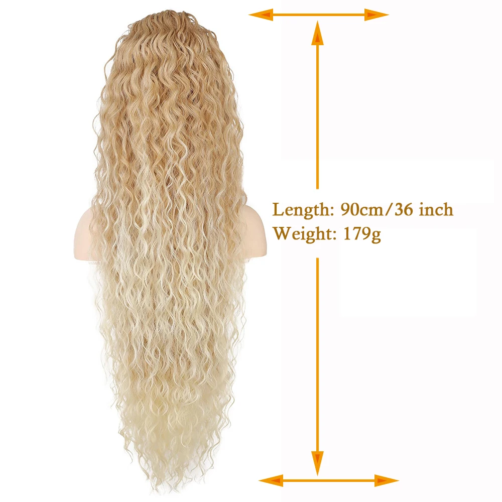 36 นิ้ว Drawstring ผมหางม้า Extension สังเคราะห์ยาวน้ําหนักเบาธรรมชาติ Curly หางปลอม Multi Layered คลิปนุ่มใน Hairpiece