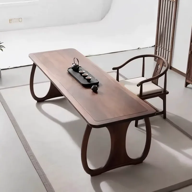 New Chinese Style Solid Wood Tea Table Rectangular Tenon and Mortise Structure Household Tea Room Desk Writing Desk