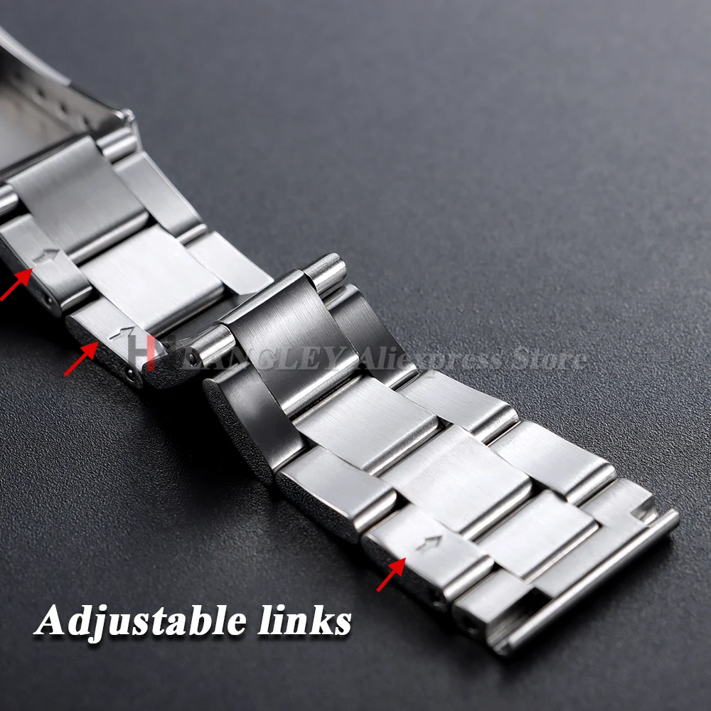롤렉스용 곡선형 금속 시계줄 20/21/22mm 오이스터용 퍼페츄얼용 스테인리스 스틸 폴딩 버클 팔찌 액세서리