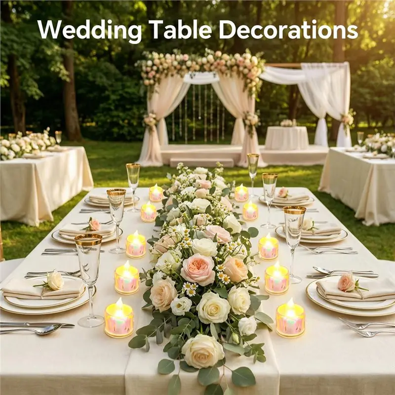 B03C-Battery Operated Flameless Crystal LED Tea Lights 24Pcs Fake Candles For Wedding, Dating Dinner Tealights B
