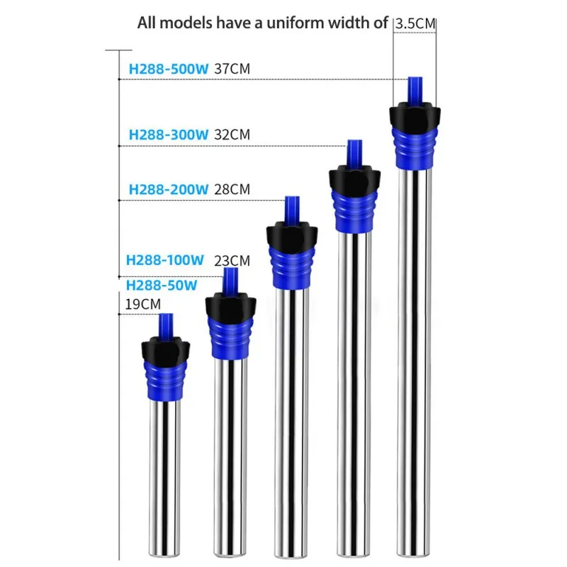 Stainless Steel Aquarium Heater Temperature Heat Water for Fish Tank Adjustable Submersible Thermostat Heating Rod Power Saving