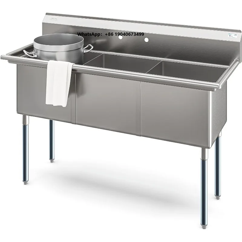 Commercial Kitchen Sink Stainless Steel Three Compartment Three Basins for Restaurant Washing Use   h003