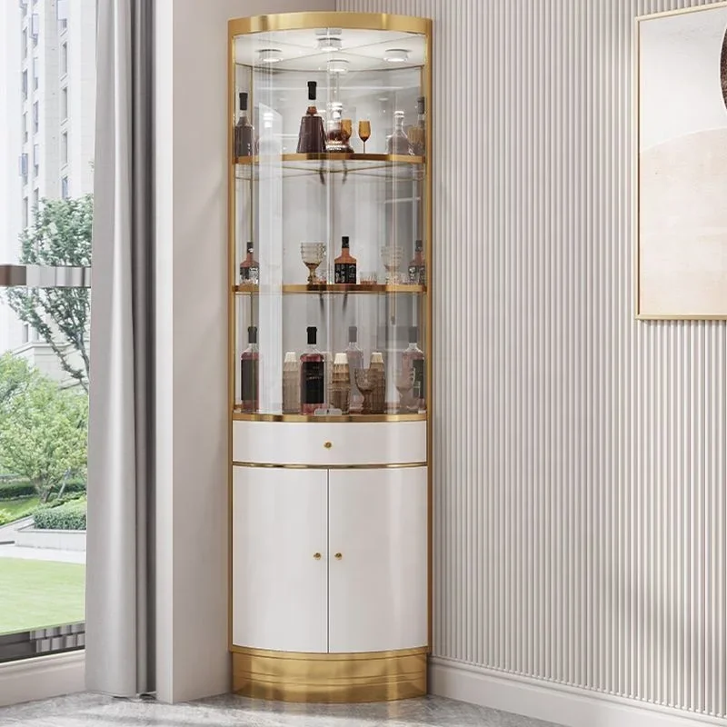 Modern gold stainless steel wine rack display cabinet with glass opening living room dining room furniture