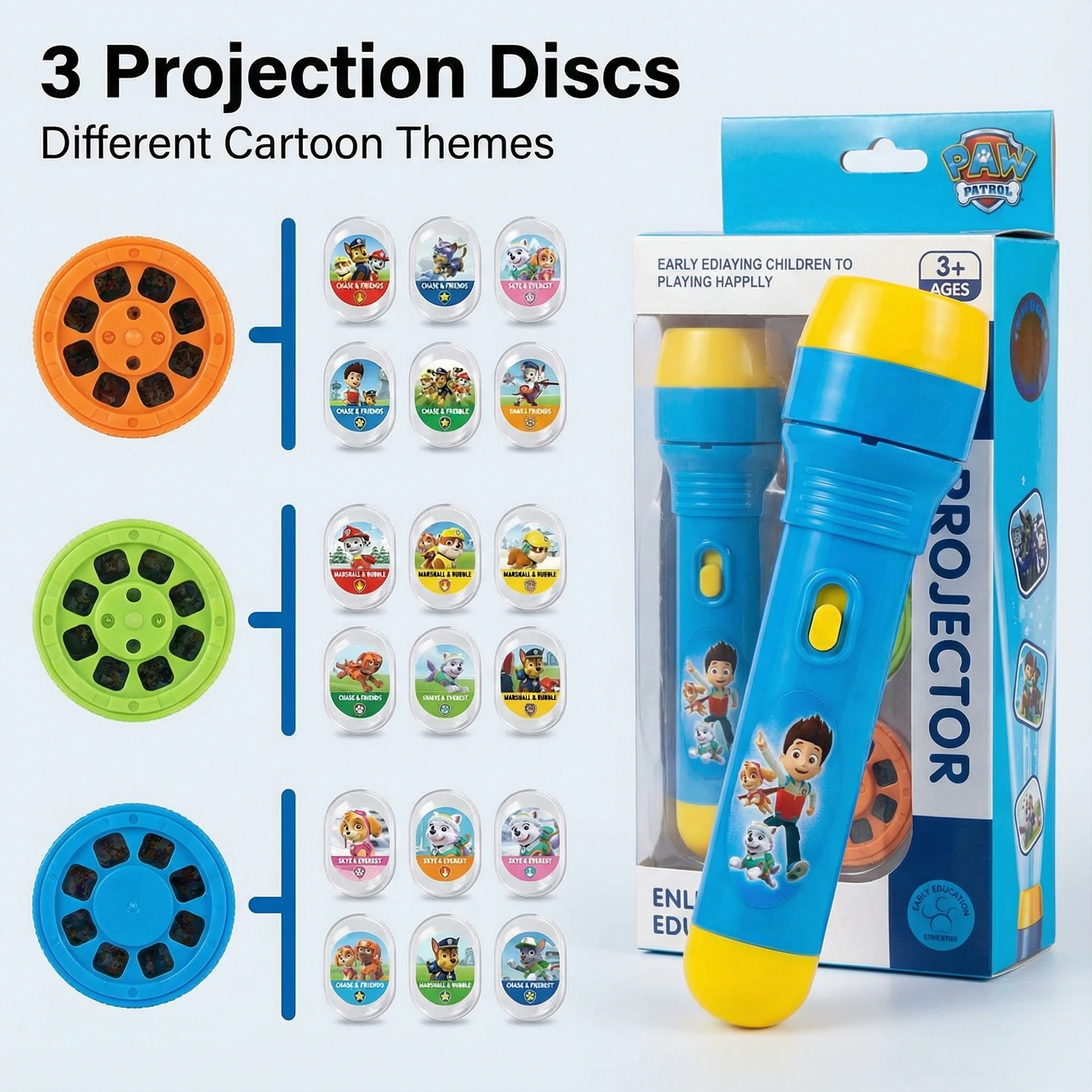 

Paw Patrol Flashlight Projector Toy 3 in 1 Kids Torch Lamp Night Light Cartoon Animation Patterns Birthday Gift for Boys Girls