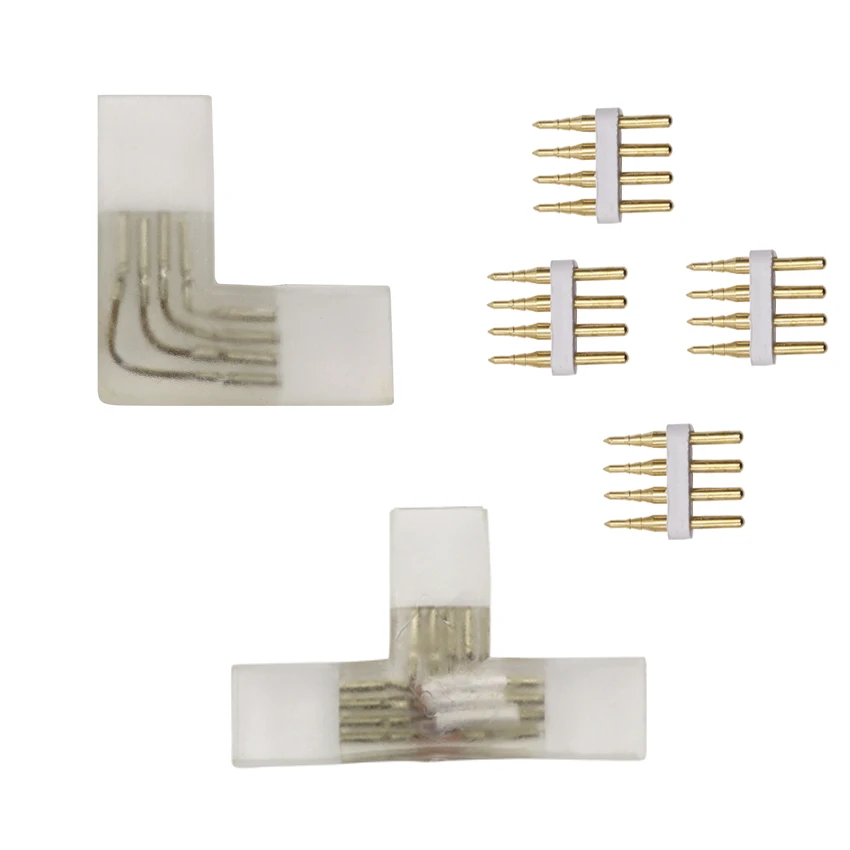 4 pin L T shape RGB Corner connector middle With Copper needle connector for 110V 220V LED Strip 5050 3528 RGB Connector