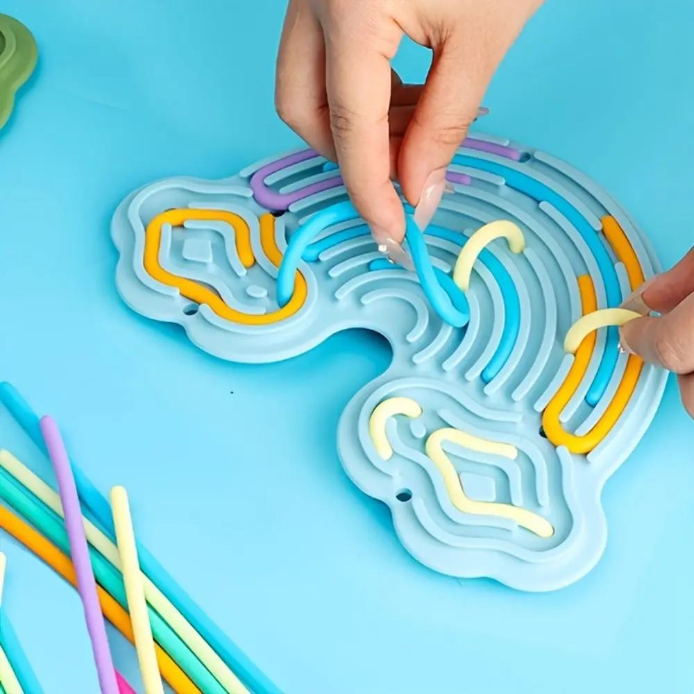 ใหม่ซิลิโคน Sensory Activity Board 12 Strings ความเครียดบรรเทา Fidget ของเล่น Calming Double-Sided Rainbow Sensory ของเล่นเด็กผู้ใหญ่