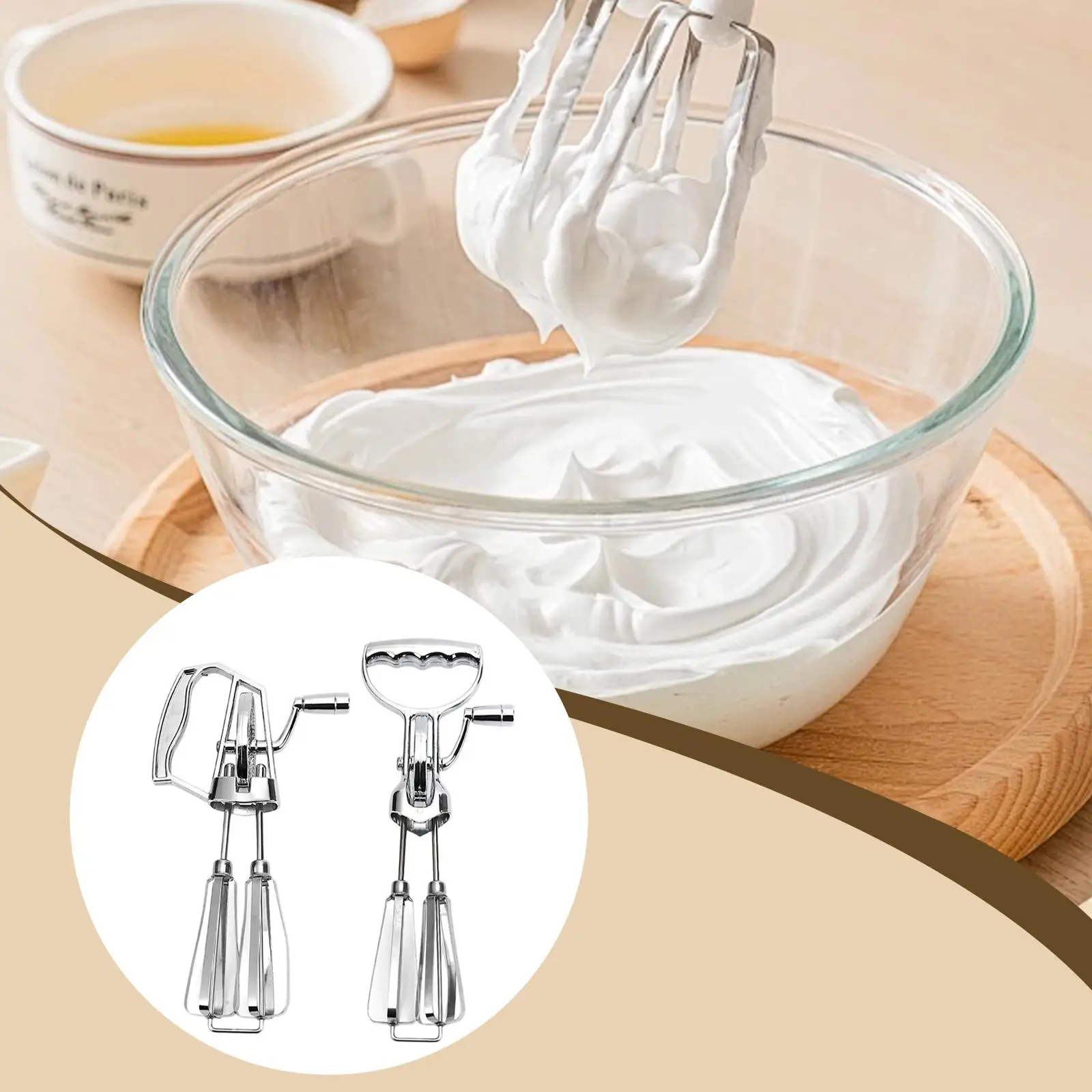 2x Manual Rotary Egg Beater Hand Crank Whipper for Eggs Cream Batter Double Heads Versatile Classic Hand Mixer Blender