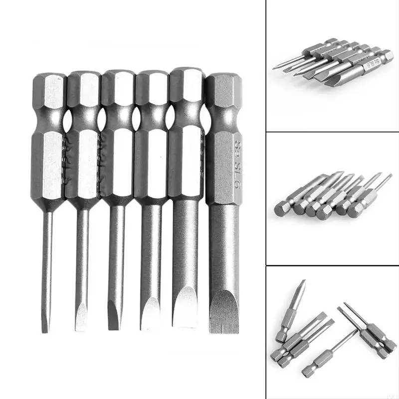 

P0UE 6Pcs/Set 50mm 2.0-6.0mm Flat for Head Slotted Tip Screwdrivers Bits