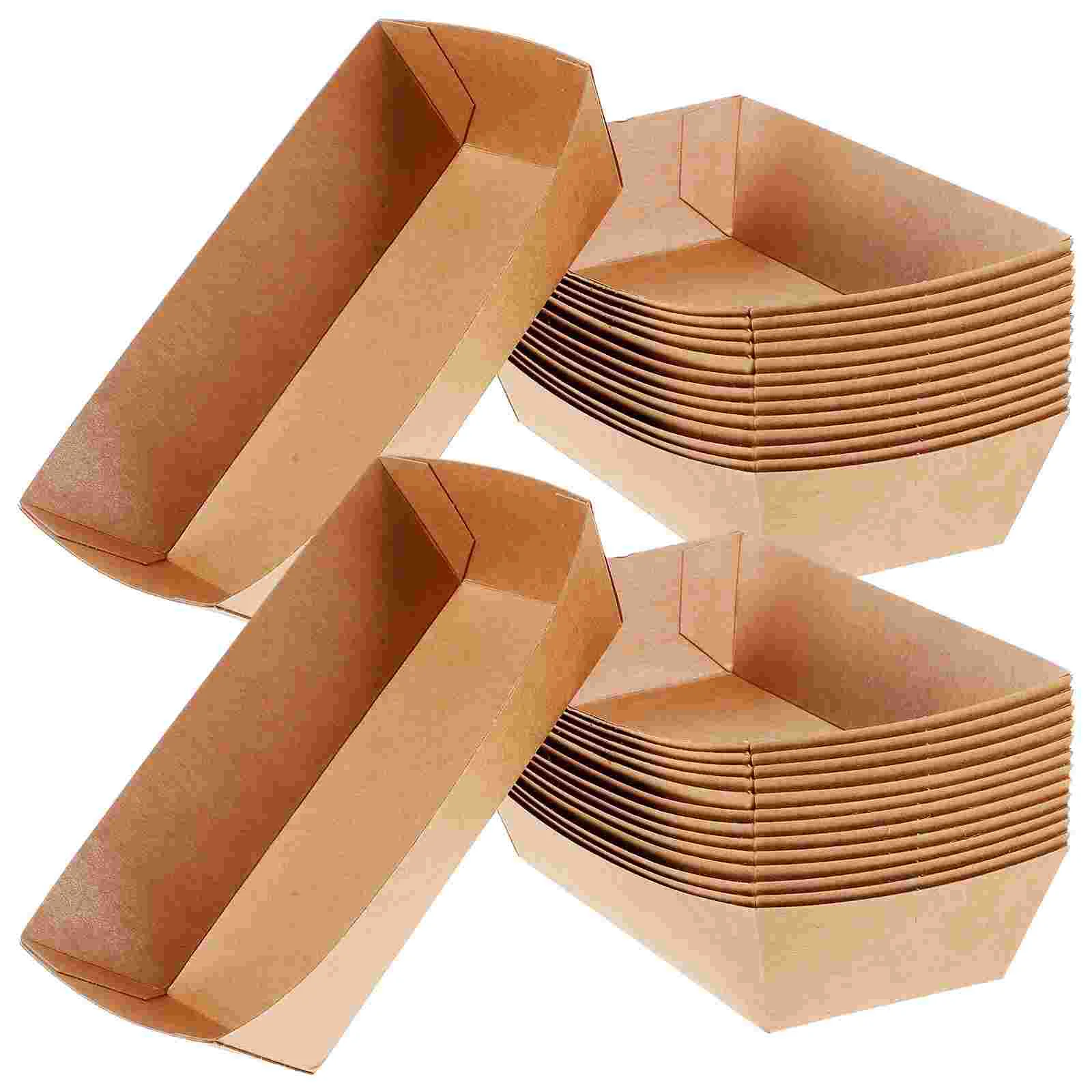 100 Pcs Tray Paper Boat Box Sushi Serving Plate Food Boats Coating Appetizer Plates Trays Brown Platter