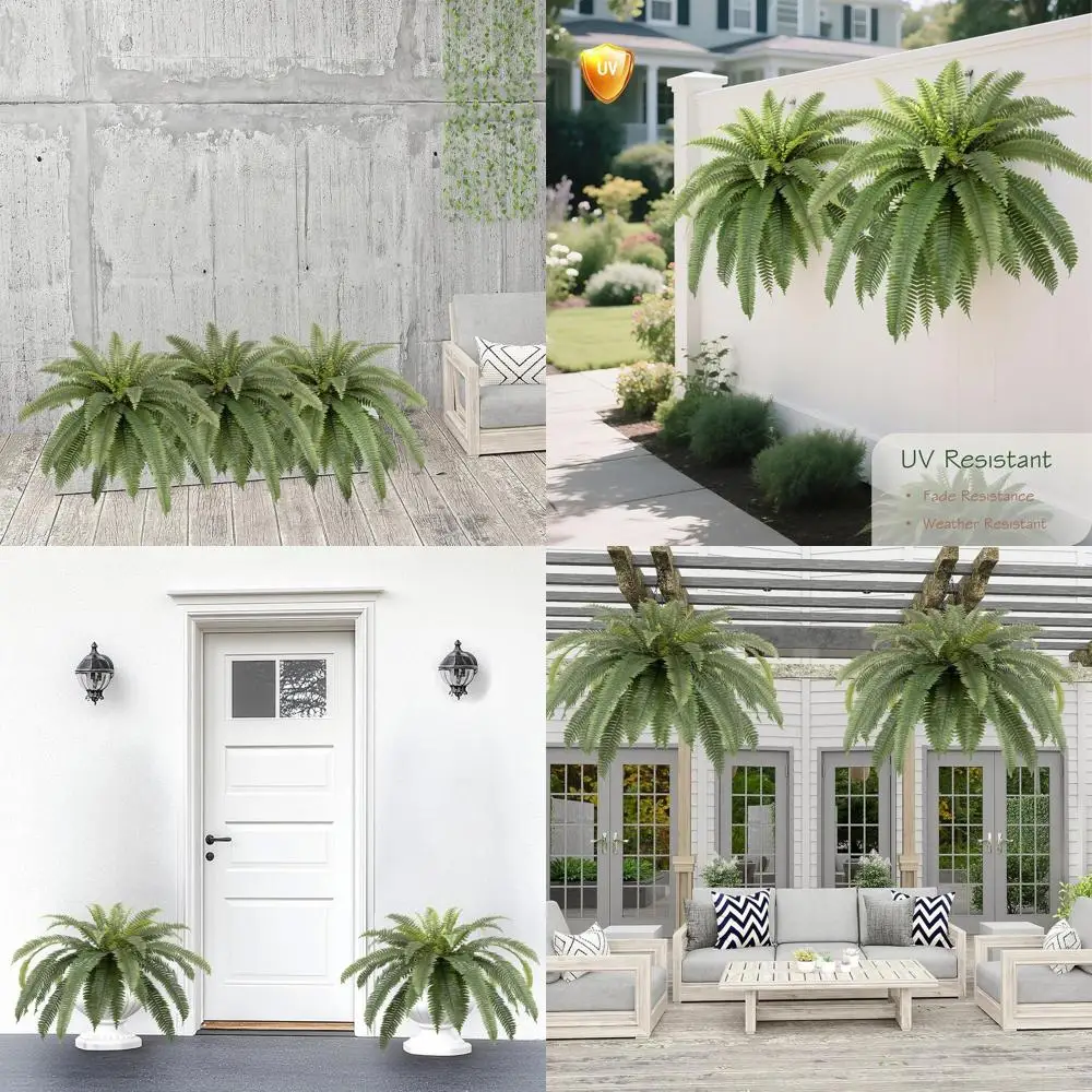 

UV-Resistant Large Artificial Boston Ferns, Realistic Fake Outdoor Ferns with Multiple Fronds, Ideal for Porch, Garden, Hanging