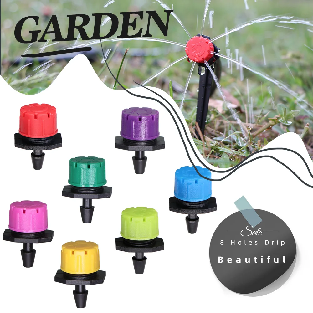 30-50PCS 1/4'' Adjustable 8 Holes Drip Nozzles Irrigation Watering Sprinkler Anti-Clogging Dripper Emitter Flower Beds Vegetable