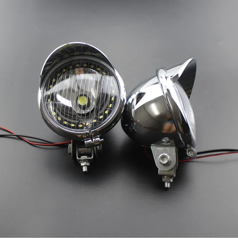 Pair Chrome Motorcycle Front LED Spot Light Headlight Fog Driving Lamp 12V For Harley Honda Yamaha Suzuki Kawasaki Touring